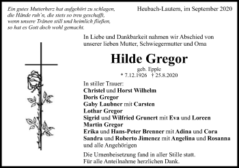 Traueranzeige von Hilde Gregor von Gmünder Tagespost
