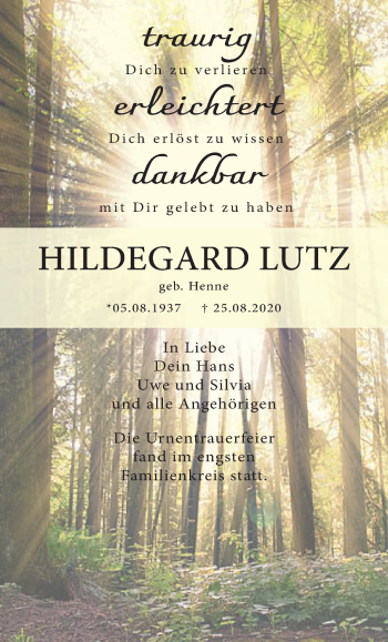 Traueranzeige von Hildegard Lutz von Schwäbische Post
