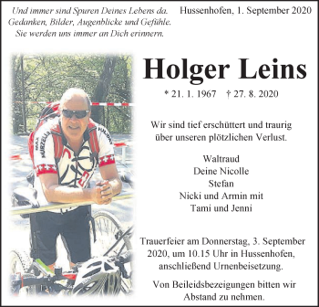Traueranzeige von Holger Leins von Gmünder Tagespost