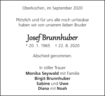 Traueranzeige von Josef Brunnhuber von Amtsblatt_Oko