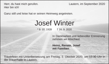 Traueranzeige von Josef Winter von Gmünder Tagespost