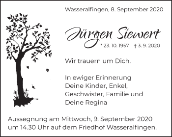 Traueranzeige von Jürgen Siewert von Schwäbische Post