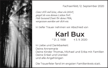 Traueranzeige von Karl Bux von Schwäbische Post