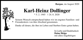 Traueranzeige von Karl-Heinz Dollinger von Gmünder Tagespost