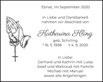 Traueranzeige von Katharina Kling von Schwäbische Post