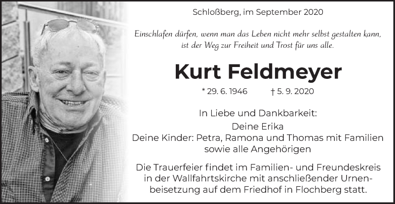  Traueranzeige für Kurt Feldmeyer vom 07.09.2020 aus Schwäbische Post