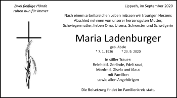 Traueranzeige von Maria Ladenburger von Schwäbische Post