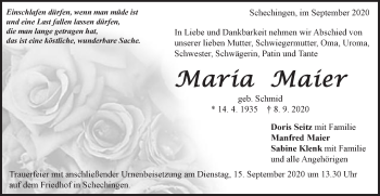 Traueranzeige von Maria Maier von Gmünder Tagespost