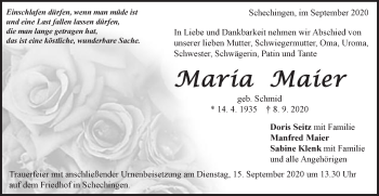 Traueranzeige von Maria Maier