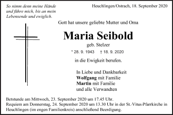 Traueranzeige von Maria Seibold von Gmünder Tagespost