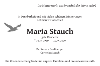 Traueranzeige von Maria Stauch von Gmünder Tagespost