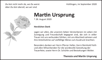 Traueranzeige von Martin Ursprung von Schwäbische Post