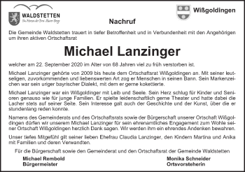 Traueranzeige von Michael Lanzinger von Gmünder Tagespost