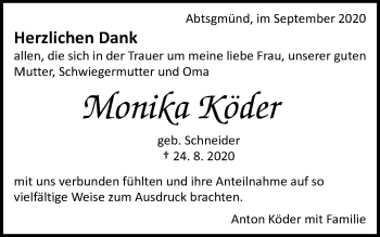 Traueranzeige von Monika Köder von Schwäbische Post
