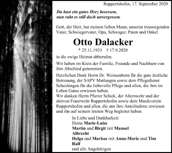 Traueranzeige von Otto Dalacker von Gmünder Tagespost