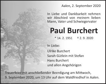 Traueranzeige von Paul Burchert von Schwäbische Post