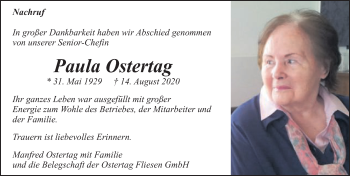 Traueranzeige von Paula Ostertag von Gmünder Tagespost