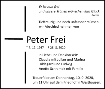 Traueranzeige von Peter Frei von Schwäbische Post
