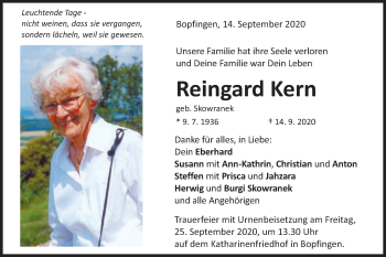 Traueranzeige von Reingard Kern von Schwäbische Post