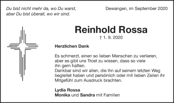 Traueranzeige von Reinhold Rossa von Schwäbische Post