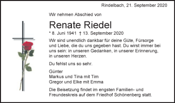 Traueranzeige von Renate Riedel von Schwäbische Post
