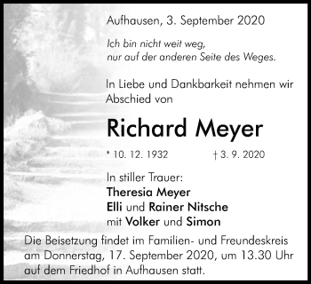 Traueranzeige von Richard Meyer von Schwäbische Post