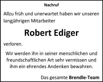 Traueranzeige von Robert Ediger von Gmünder Tagespost