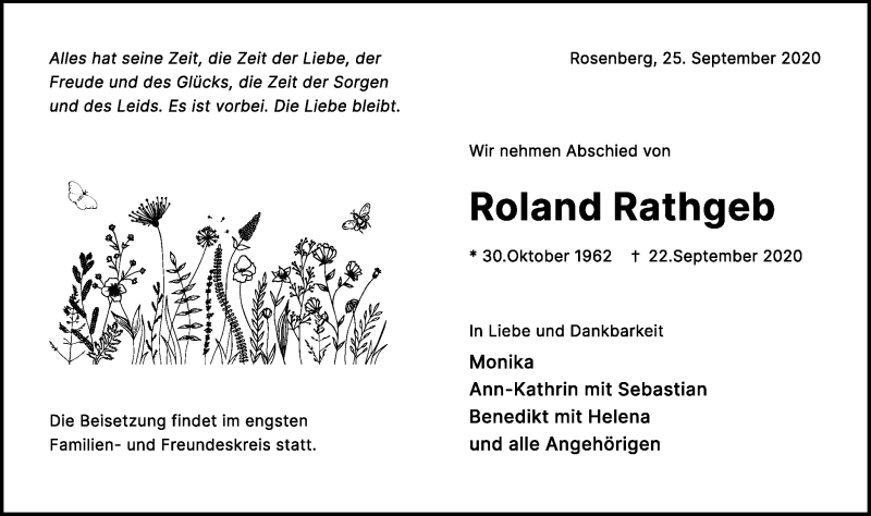  Traueranzeige für Roland Rathgeb vom 25.09.2020 aus Schwäbische Post