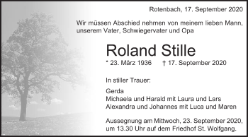 Traueranzeige von Roland Stille von Schwäbische Post