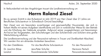 Traueranzeige von Roland Ziesel von Gmünder Tagespost