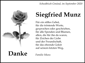 Traueranzeige von Siegfried Munz von Gmünder Tagespost