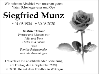 Traueranzeige von Siegfried Munz von Gmünder Tagespost