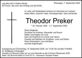 Traueranzeige von Theodor Preker