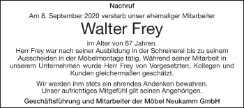 Traueranzeige von Walter Frey von Schwäbische Post