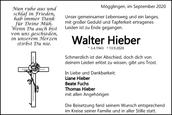 Traueranzeige von Walter Hieber von Gmünder Tagespost