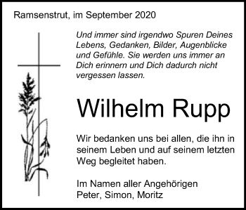 Traueranzeige von Wilhelm Rupp von Schwäbische Post