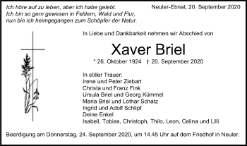 Traueranzeige von Xaver Briel von Schwäbische Post