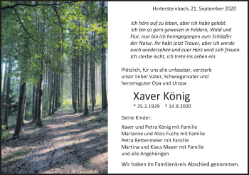 Traueranzeige von Xaver König von Schwäbische Post
