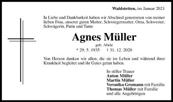Traueranzeige von Agnes Müller von Gmünder Tagespost