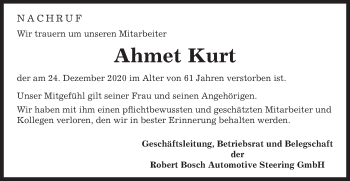 Traueranzeige von Ahmet Kurt von Gmünder Tagespost