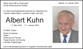 Traueranzeige von Albert Kuhn von Schwäbische Post