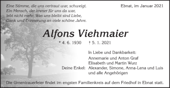 Traueranzeige von Alfons Viehmaier von Schwäbische Post