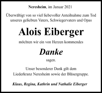 Traueranzeige von Alois Eiberger von Schwäbische Post