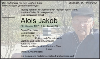 Traueranzeige von Alois Jakob
