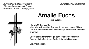Traueranzeige von Amalie Fuchs von Schwäbische Post