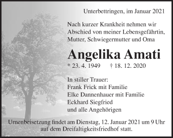 Traueranzeige von Angelika Amati von Gmünder Tagespost