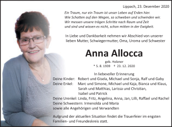 Traueranzeige von Anna Allocca von Schwäbische Post