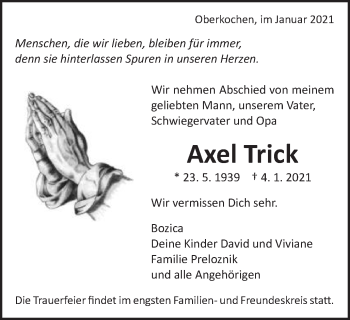 Traueranzeige von Axel Trick von Schwäbische Post
