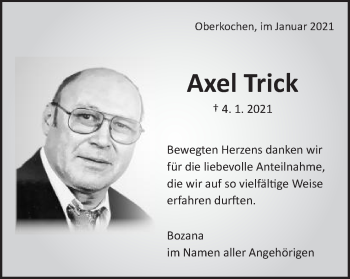Traueranzeige von Axel Trick von Schwäbische Post