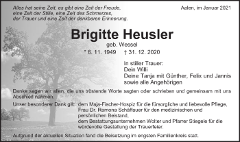 Traueranzeige von Brigitte Heusler von Schwäbische Post